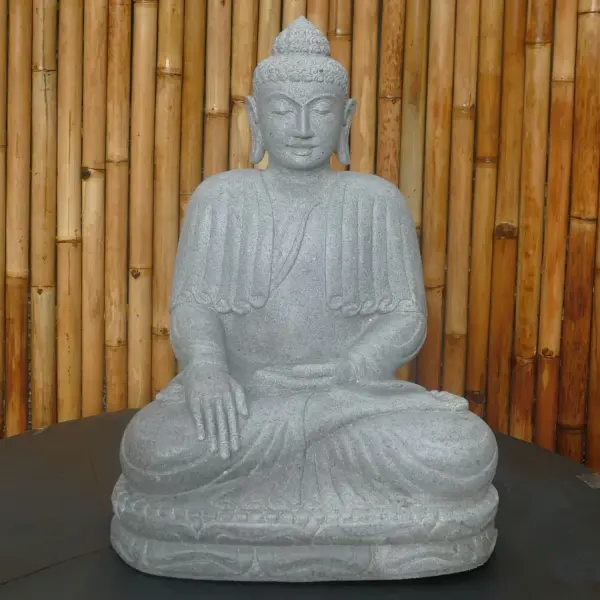 Product image 1 of the product “Seated Buddha made of Riverstone in Bhumisparsha - gesture of touching the earth. 60cm height. ”